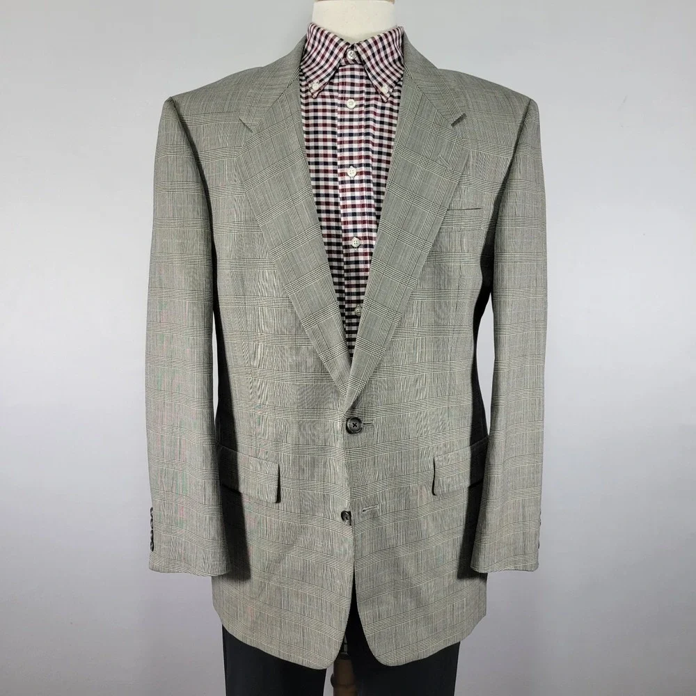 Hart Schaffner Marx Men's Sport Coat Two Button Gray Plaid Worsted Wool 42L